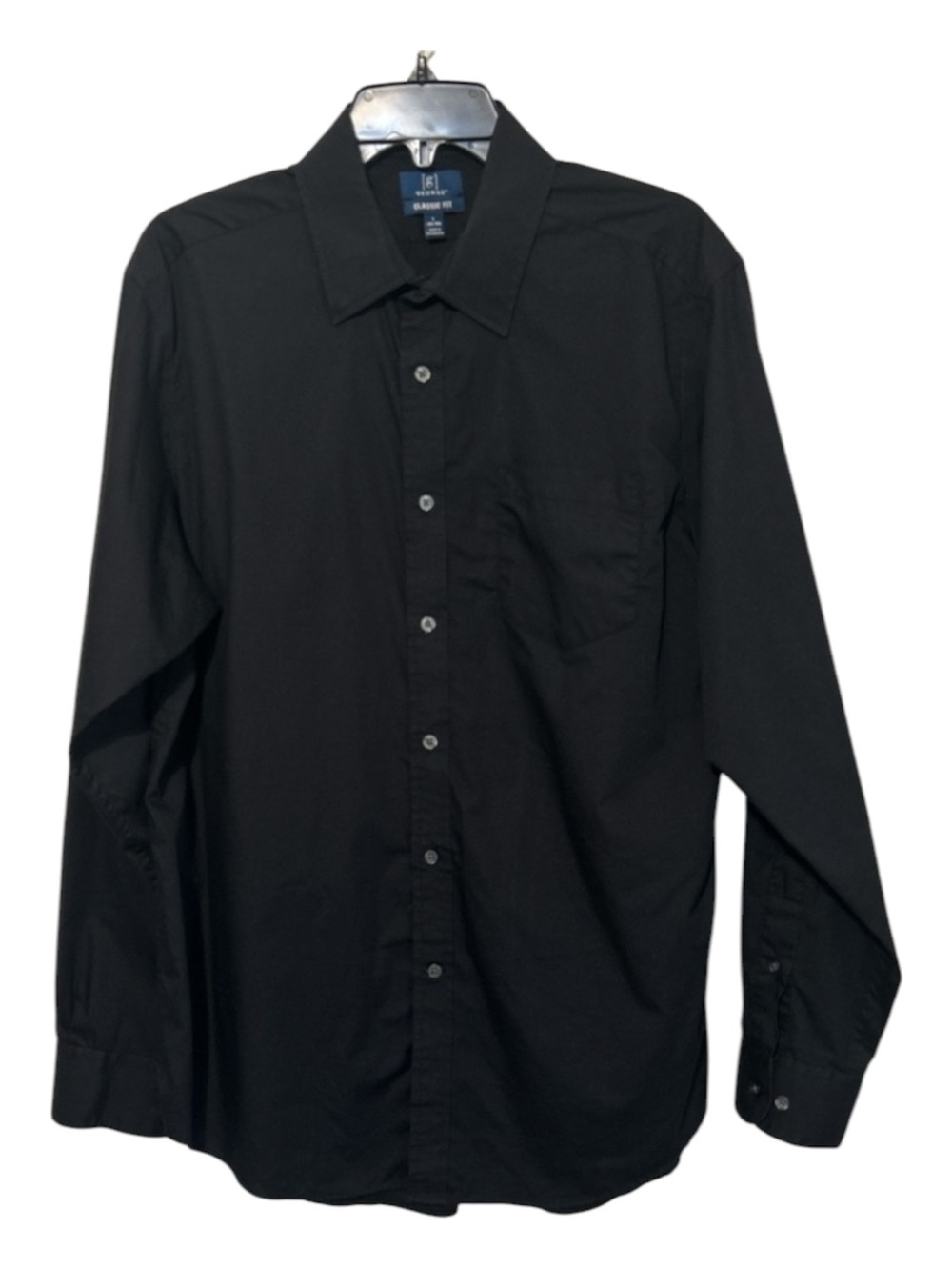 George Mens Classic Fit Long Sleeve Button Up Shirt Size Large 42-44 Rich Black
